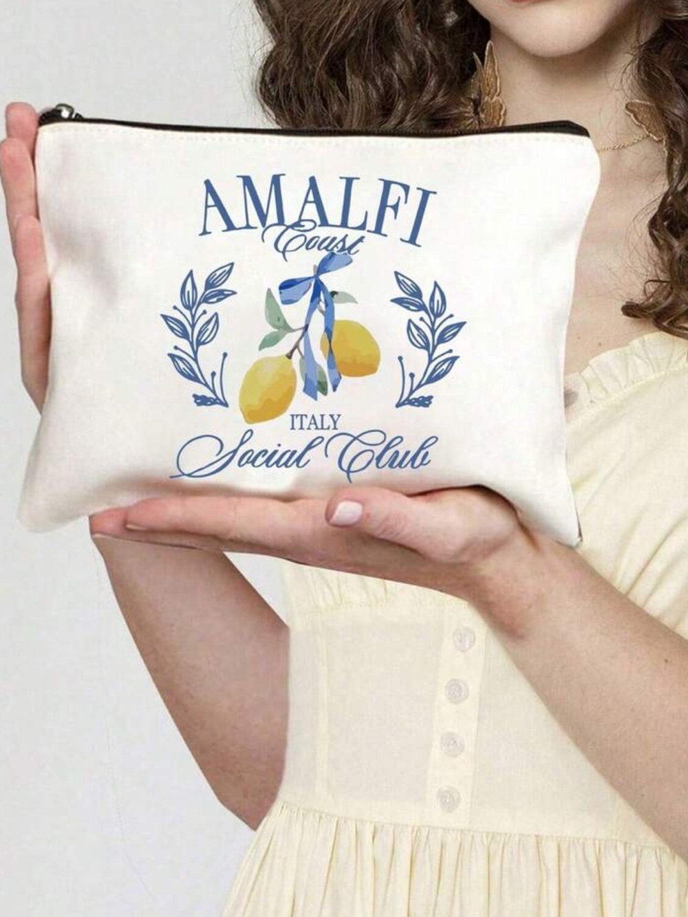 AMALFI Coast Italy Social Club White Lemon Print Pouch